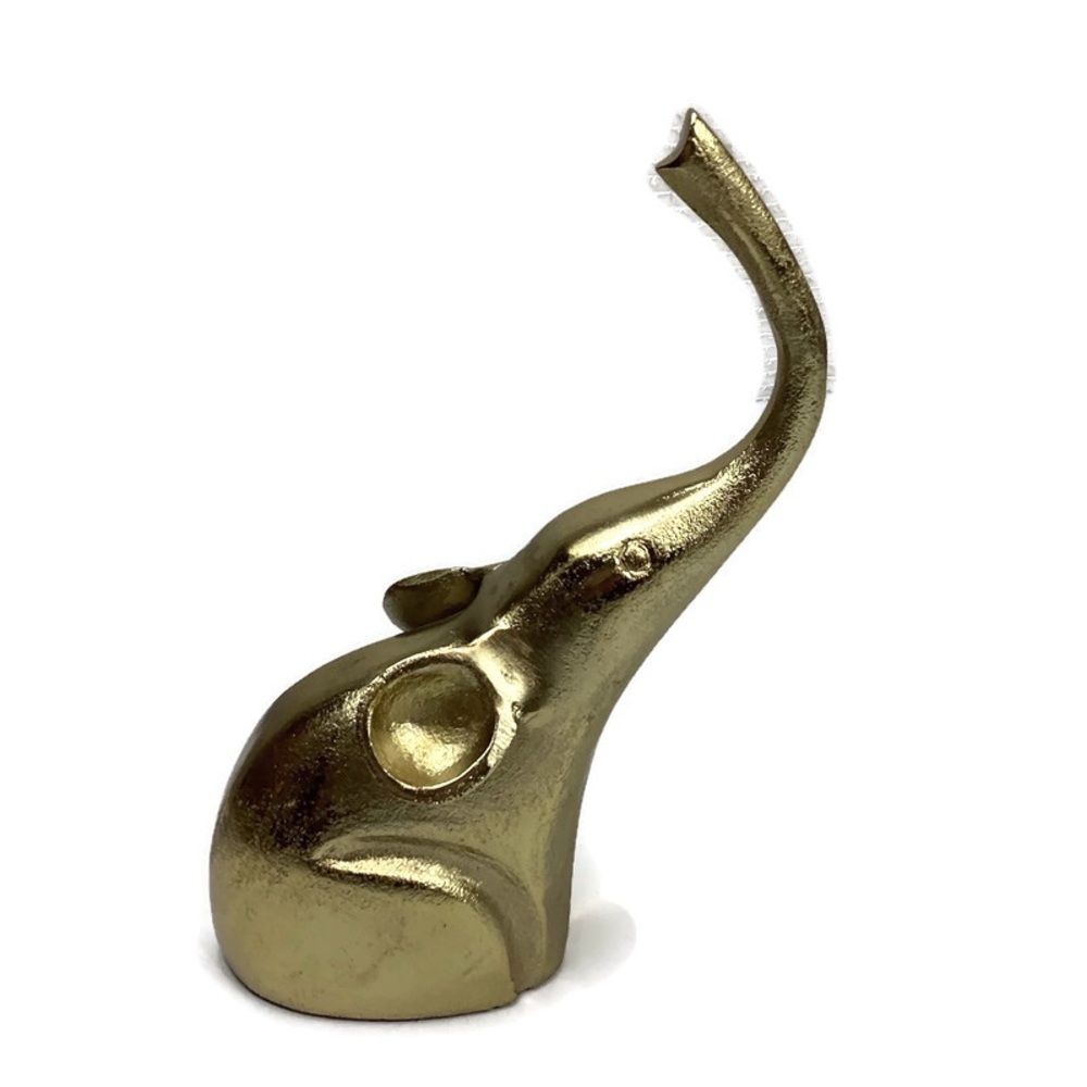 Gold Tone Metal Elephant Statue Figurine 10” tall NWOT